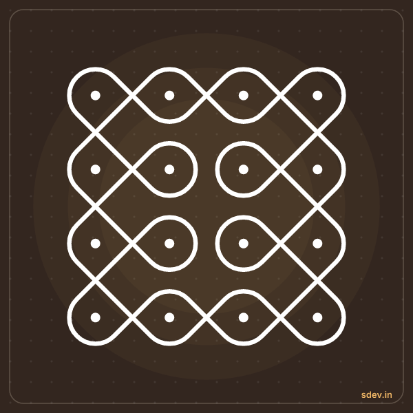 Sikku Kolam, 4 - 4 straight dots, No. 11: finished kolam design