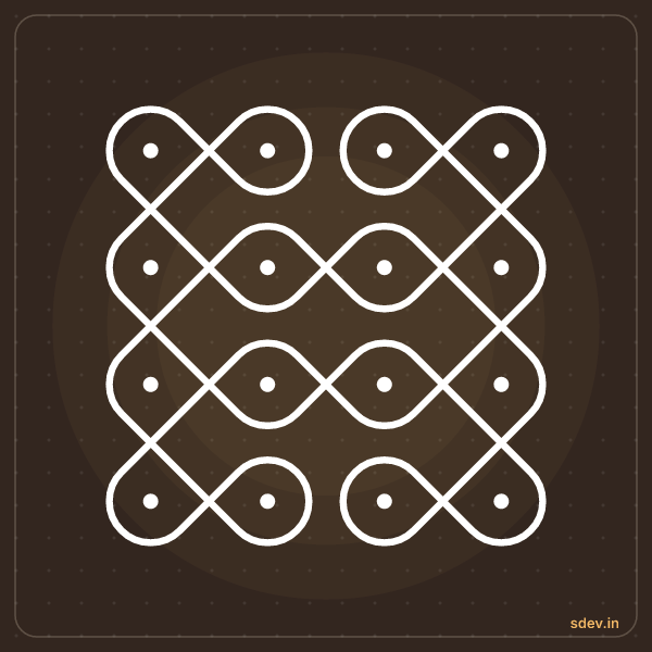 Sikku Kolam, 4 - 4 straight dots, No. 12: finished kolam design