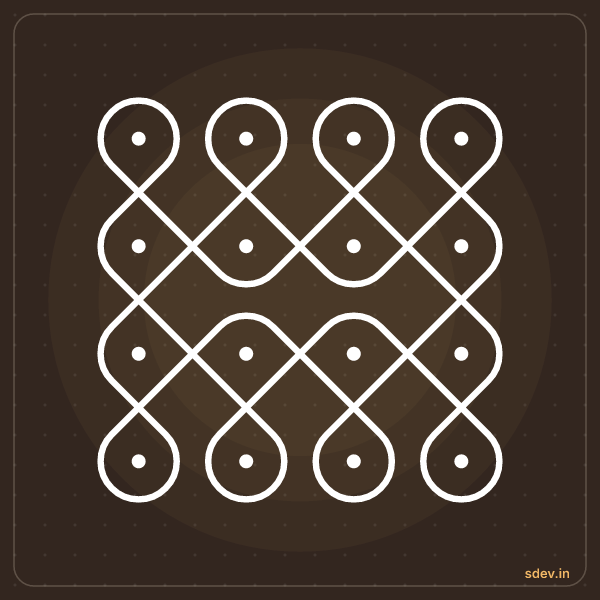 Sikku Kolam, 4 - 4 straight dots, No. 14: finished kolam design
