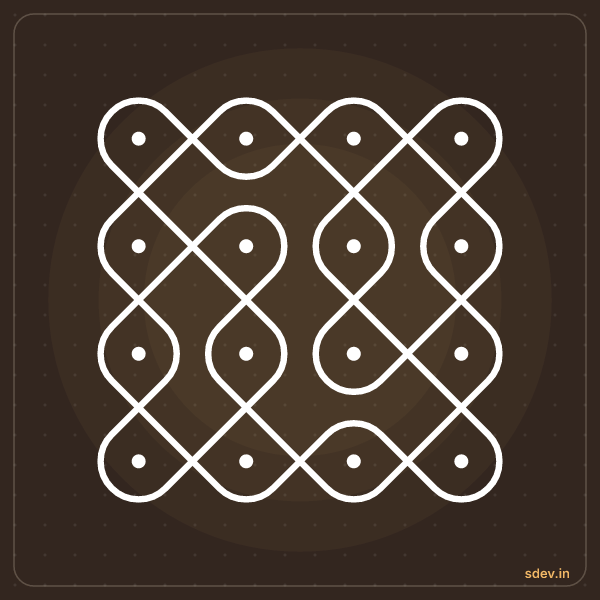 Sikku Kolam, 4 - 4 straight dots, No. 18: finished kolam design