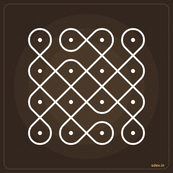 Sikku Kolam, 4 - 4 straight dots, No. 19: finished kolam design