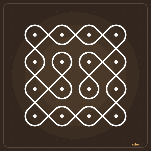 Sikku Kolam, 4 - 4 straight dots, No. 20: finished kolam design