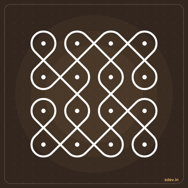 Sikku Kolam, 4 - 4 straight dots, No. 21: finished kolam design