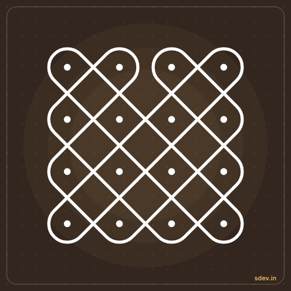 Sikku Kolam, 4 - 4 straight dots, No. 51: finished kolam design