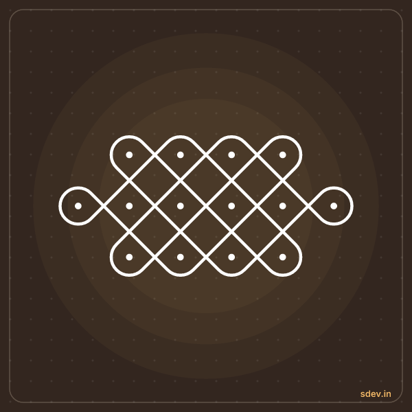 Sikku Kolam, 4-6-4 straight dots, No. 1: finished kolam design