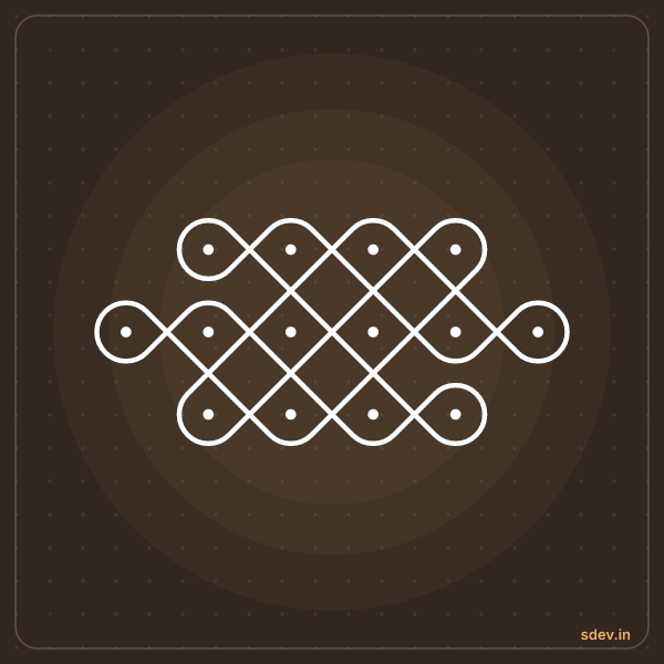 Sikku Kolam, 4-6-4 straight dots, No. 15: finished kolam design