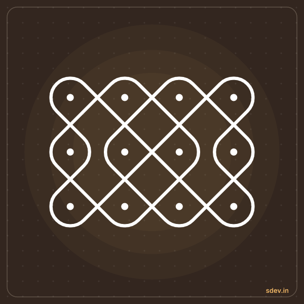 Sikku Kolam, 4 dots, 3 rows, straight dots, No. 10: finished kolam design