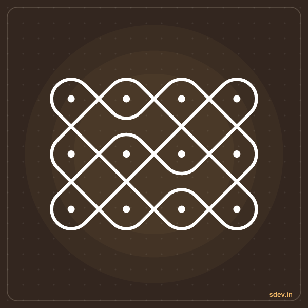 Sikku Kolam, 4 dots, 3 rows, straight dots, No. 39: finished kolam design