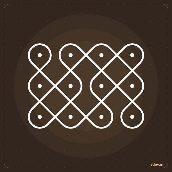 Sikku Kolam, 4 dots, 3 rows, straight dots, No. 40: finished kolam design