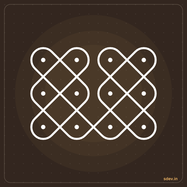 Sikku Kolam, 4 dots, 3 rows, straight dots, No. 48: finished kolam design