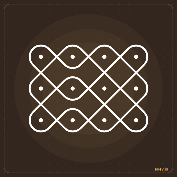 Sikku Kolam, 4 dots, 3 rows, straight dots, No. 83: finished kolam design