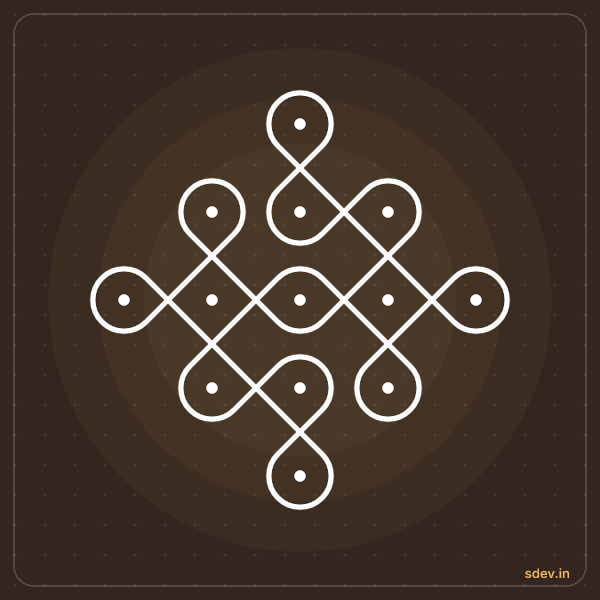 Sikku Kolam, 5 - 1 straight dots, No. 5: finished kolam design