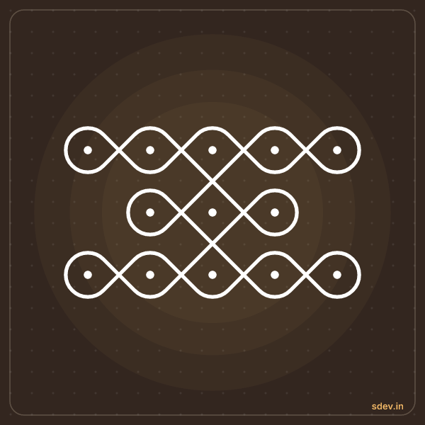 Sikku Kolam, 5-3-5 straight dots, No. 1: finished kolam design