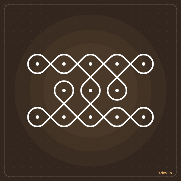 Sikku Kolam, 5-3-5 straight dots, No. 6: finished kolam design