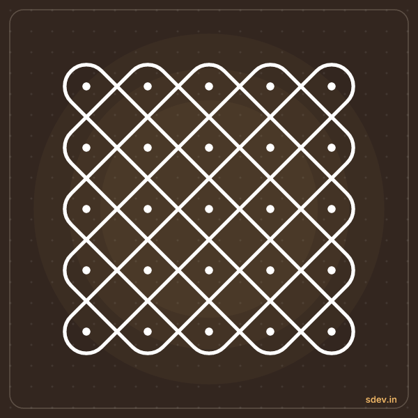 Sikku Kolam, 5 - 5 straight dots, No. 1: finished kolam design