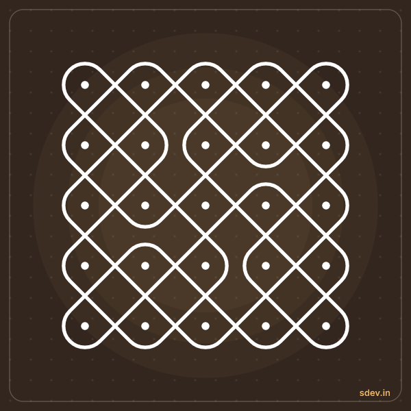 Sikku Kolam, 5 - 5 straight dots, No. 26: finished kolam design
