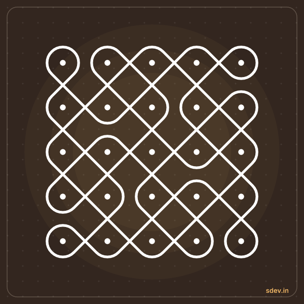 Sikku Kolam, 5 - 5 straight dots, No. 27: finished kolam design
