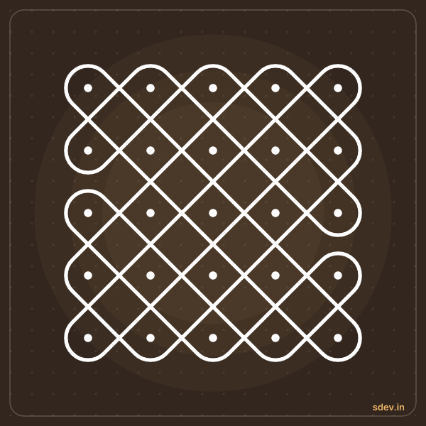 Sikku Kolam, 5 - 5 straight dots, No. 86: finished kolam design