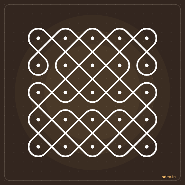 Sikku Kolam, 5 - 5 straight dots, No. 116: finished kolam design