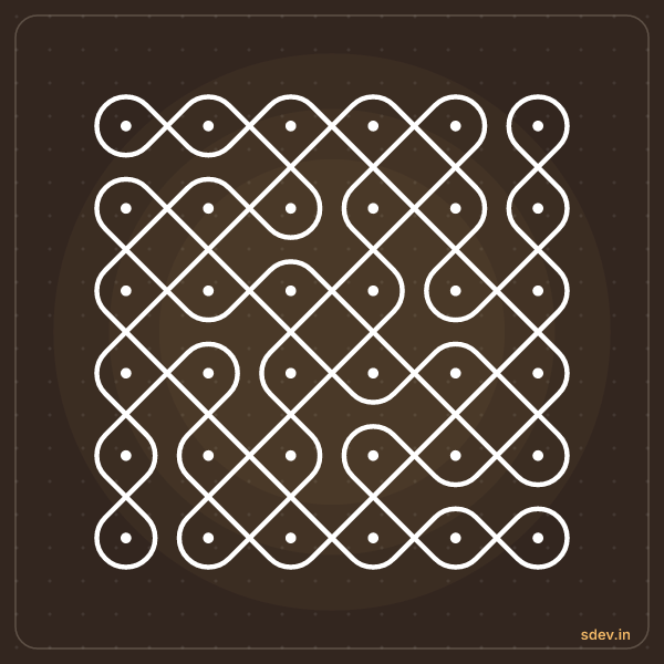 Sikku Kolam, 6 - 6 straight dots, No. 3: finished kolam design