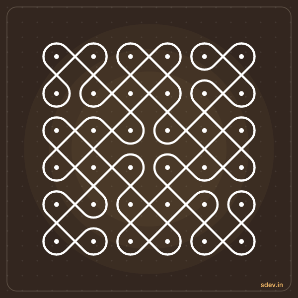 Sikku Kolam, 6 - 6 straight dots, No. 4: finished kolam design