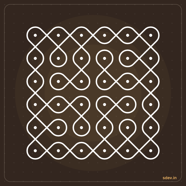 Sikku Kolam, 6 - 6 straight dots, No. 5: finished kolam design