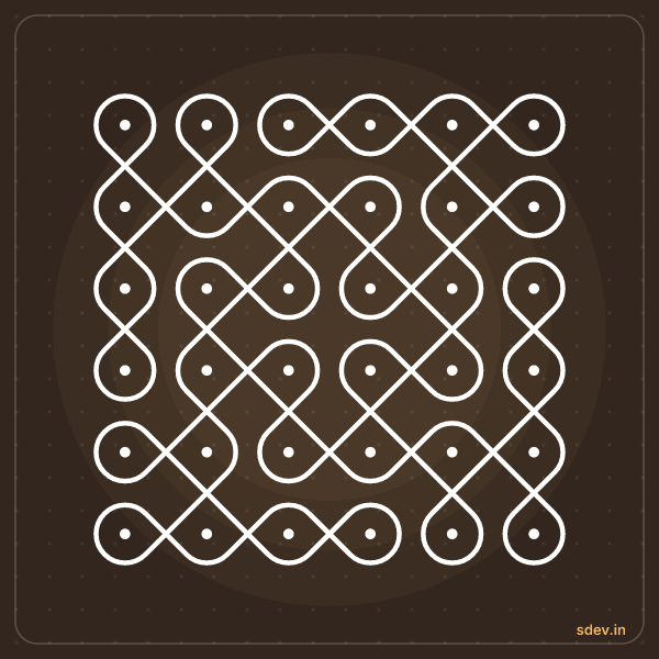 Sikku Kolam, 6 - 6 straight dots, No. 6: finished kolam design