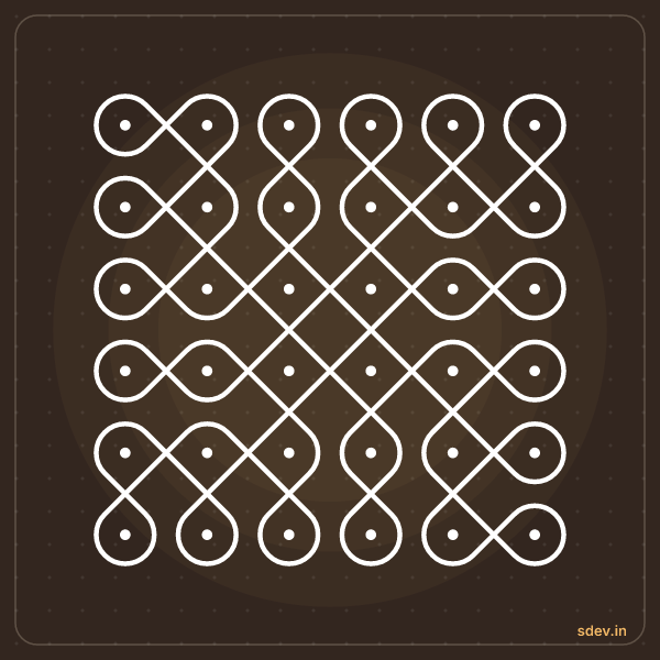 Sikku Kolam, 6 - 6 straight dots, No. 7: finished kolam design