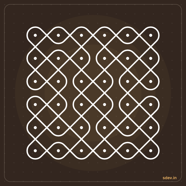 Sikku Kolam, 6 - 6 straight dots, No. 9: finished kolam design
