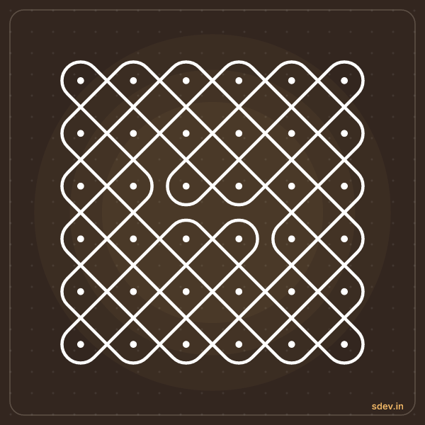 Sikku Kolam, 6 - 6 straight dots, No. 15: finished kolam design