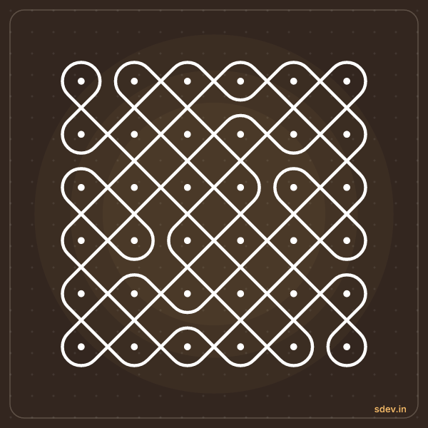 Sikku Kolam, 6 - 6 straight dots, No. 17: finished kolam design
