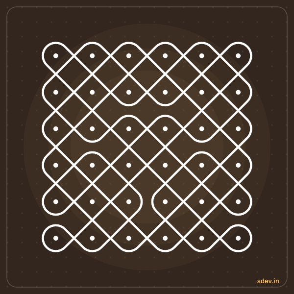Sikku Kolam, 6 - 6 straight dots, No. 45: finished kolam design