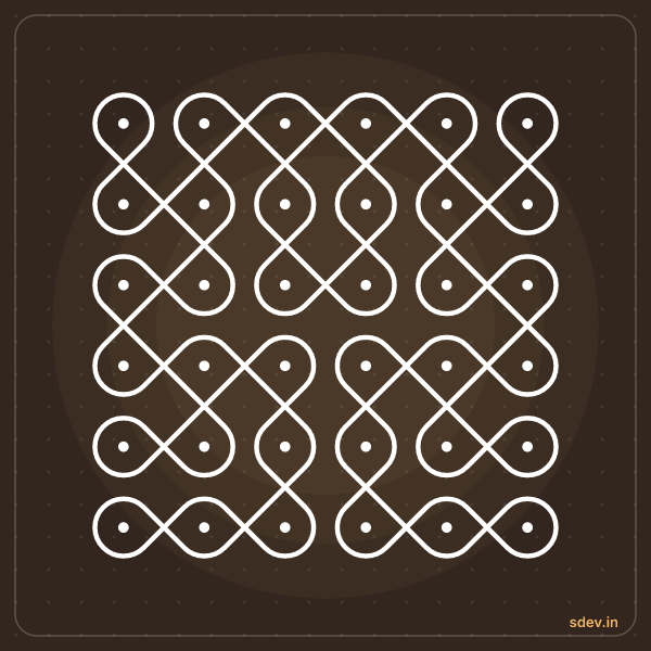Sikku Kolam, 6 - 6 straight dots, No. 50: finished kolam design
