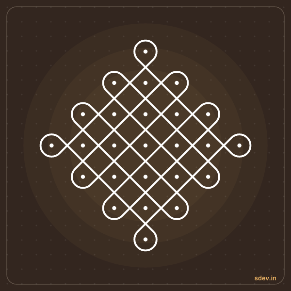 Sikku Kolam, 7 - 1 straight dots, No. 1: finished kolam design