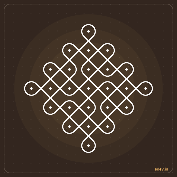 Sikku Kolam, 7 - 1 straight dots, No. 18: finished kolam design