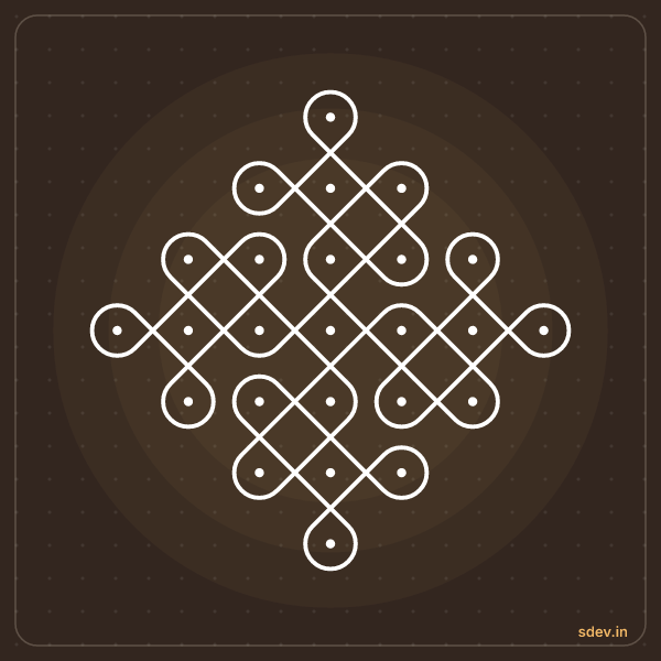 Sikku Kolam, 7 - 1 straight dots, No. 19: finished kolam design