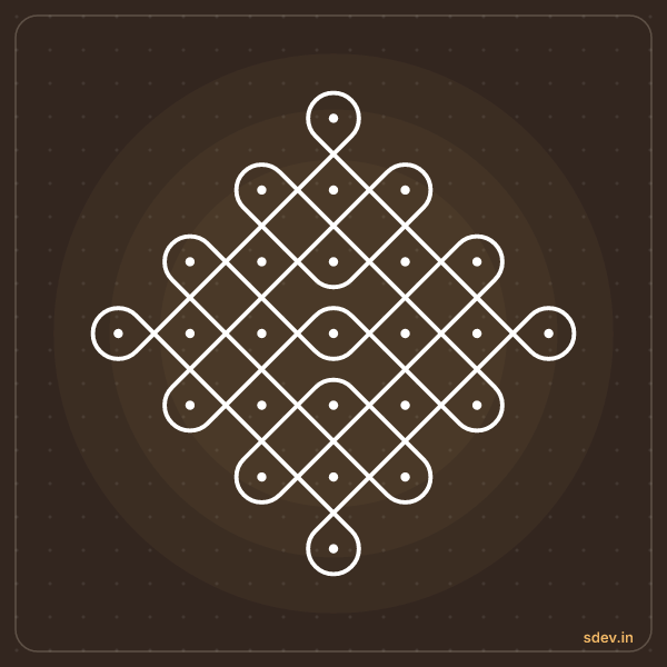 Sikku Kolam, 7 - 1 straight dots, No. 37: finished kolam design
