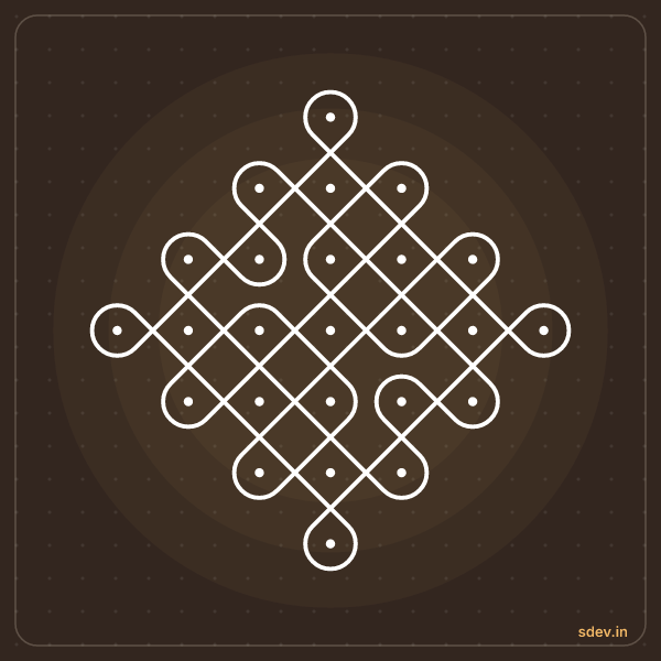 Sikku Kolam, 7 - 1 straight dots, No. 44: finished kolam design