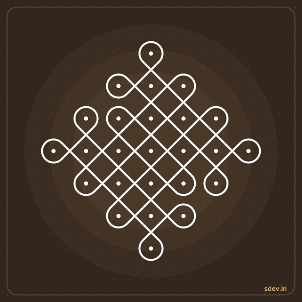 Sikku Kolam, 7 - 1 straight dots, No. 45: finished kolam design
