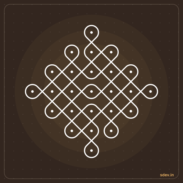 Sikku Kolam, 7 - 1 straight dots, No. 51: finished kolam design