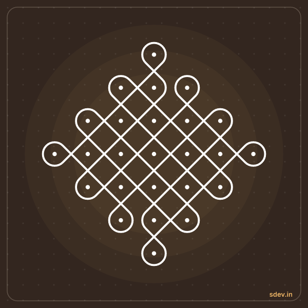 Sikku Kolam, 7 - 1 straight dots, No. 73: finished kolam design