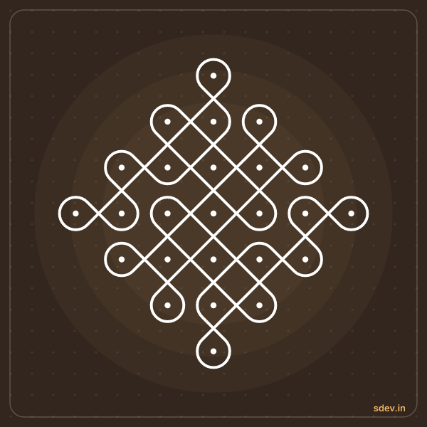 Sikku Kolam, 7 - 1 straight dots, No. 75: finished kolam design