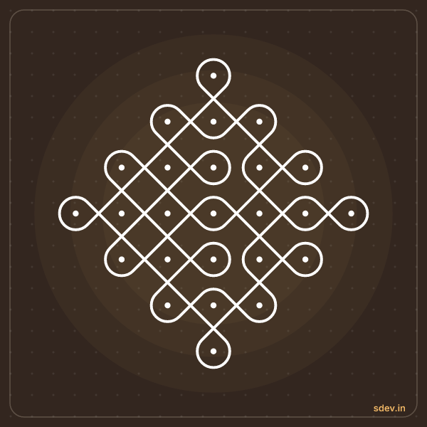 Sikku Kolam, 7 - 1 straight dots, No. 109: finished kolam design
