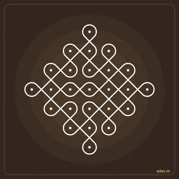 Sikku Kolam, 7 - 1 straight dots, No. 133: finished kolam design