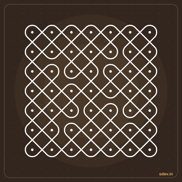 Sikku Kolam, 7 - 7 straight dots, No. 1: finished kolam design