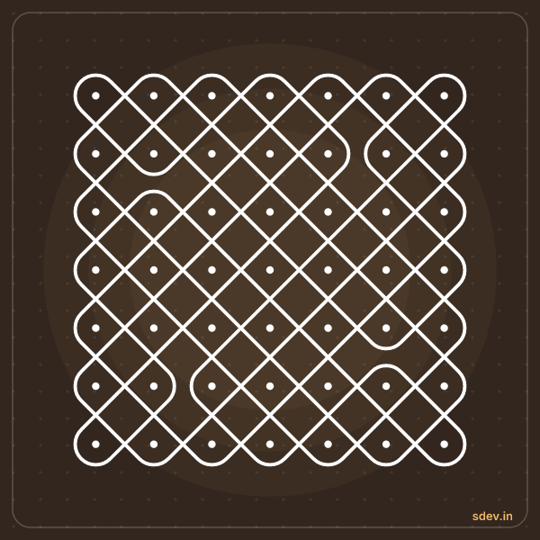 Sikku Kolam, 7 - 7 straight dots, No. 23: finished kolam design