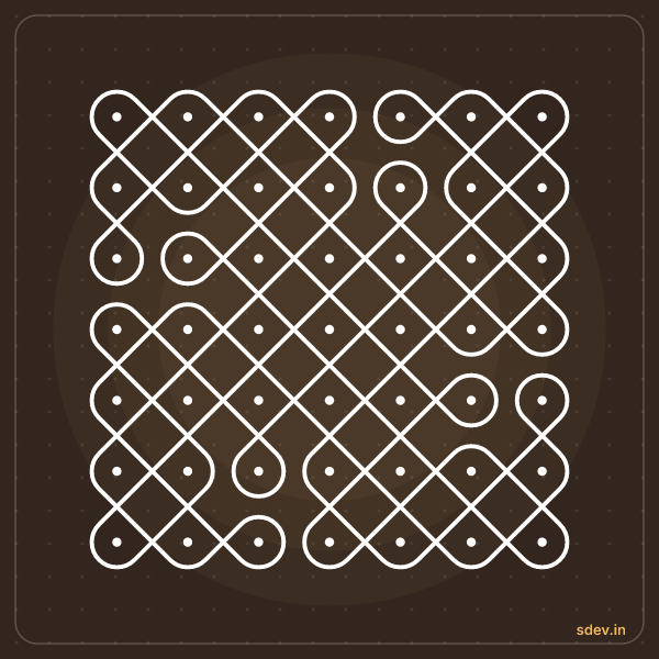 Sikku Kolam, 7 - 7 straight dots, No. 24: finished kolam design