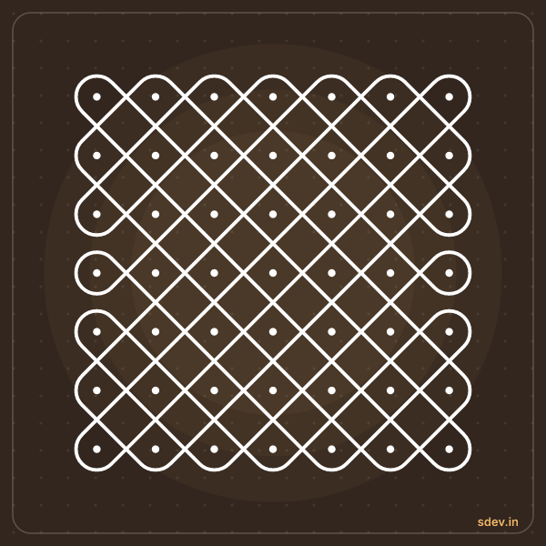 Sikku Kolam, 7 - 7 straight dots, No. 52: finished kolam design