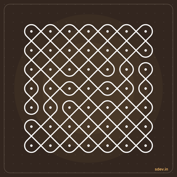 Sikku Kolam, 7 - 7 straight dots, No. 59: finished kolam design