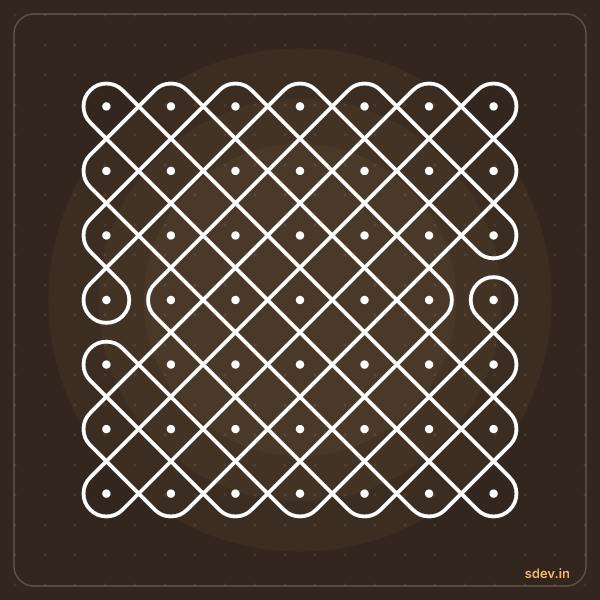 Sikku Kolam, 7 - 7 straight dots, No. 81: finished kolam design